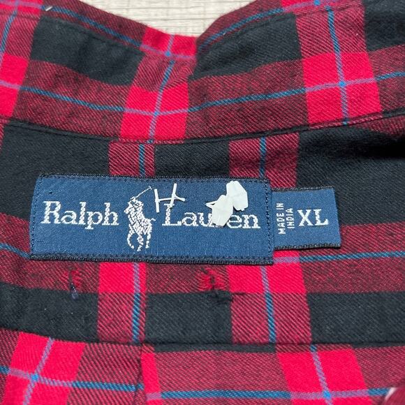 Ralph Lauren Size XL Plaid Short Sleeve Flannel Button Up Shirt Red Black Preppy - Picture 3 of 6